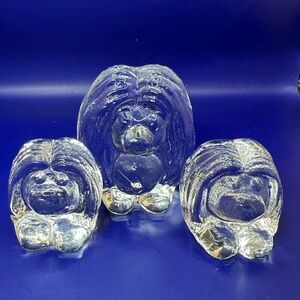 Set of 3 Swedish Glass Troll Figures By Bergdala Glass , Sweden